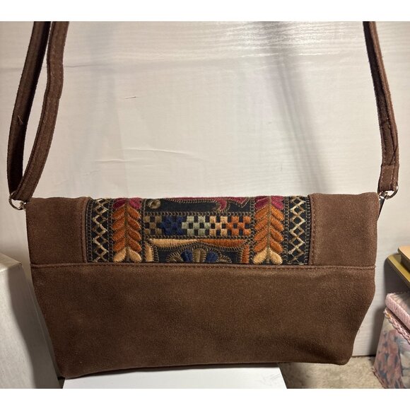 3AM Forever Purse Embroidered Suede Crossbody Bag With Strap Brown - Picture 4 of 12